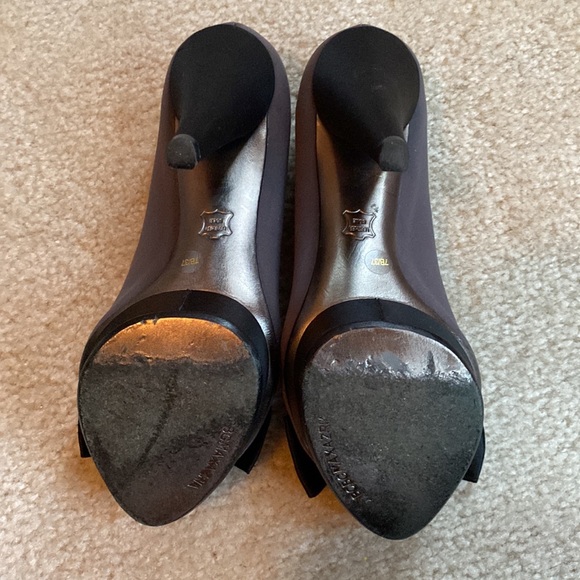 BCBG MAXAZRIA satin black and gray heels with rhinestone bow. 3 inches. - Picture 5 of 6